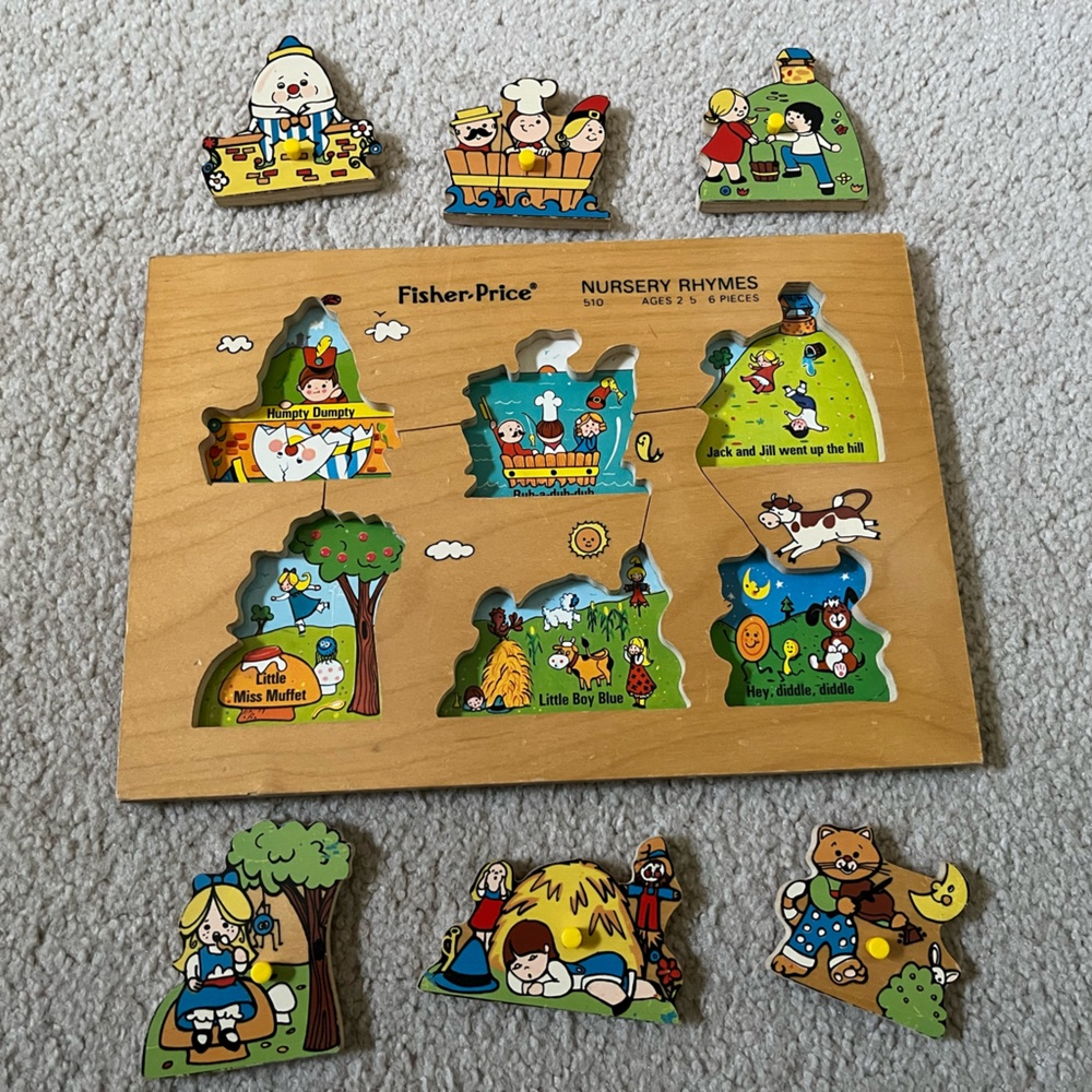 Vintage Fisher Price Nursery Rhymes 6 piece wooden puzzle. #510 - Picture 2 of 4